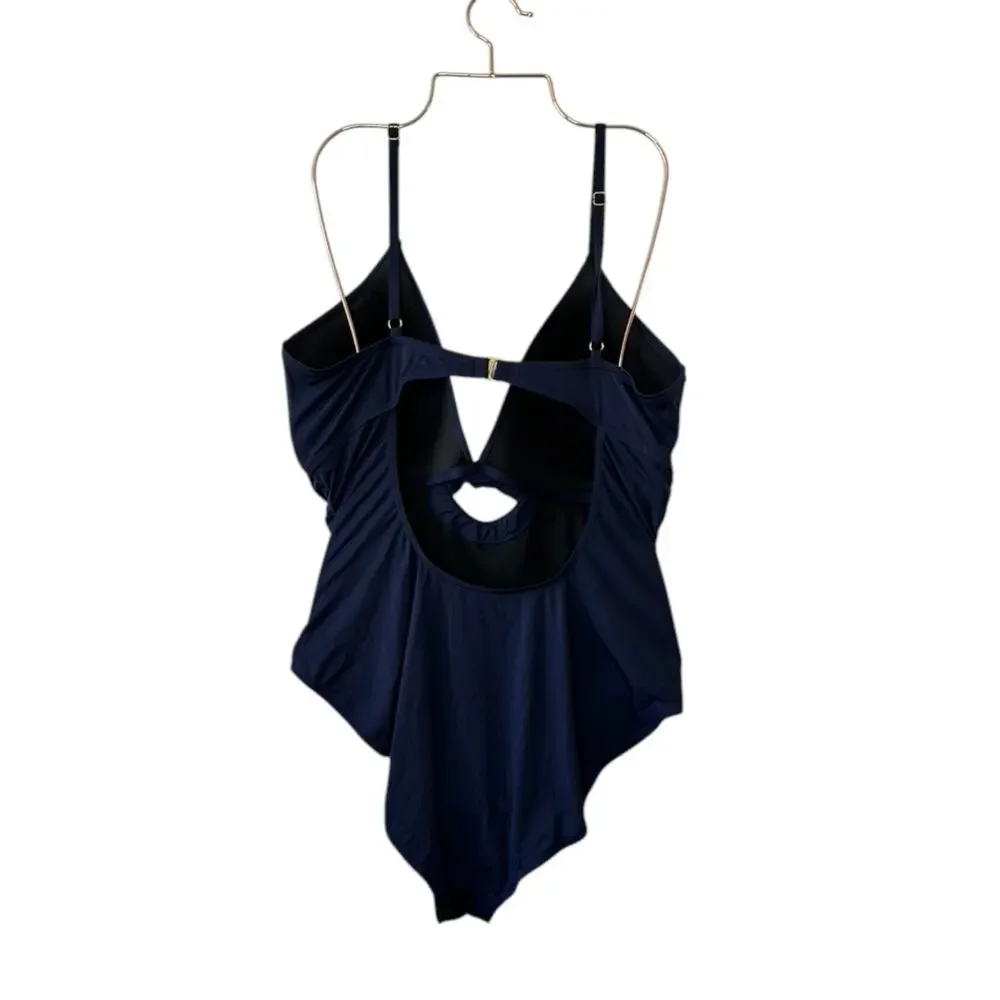Hilor One Piece Ruched Twist Front Tummy Control Underwire Push Up Bathing Suit - Picture 4 of 12